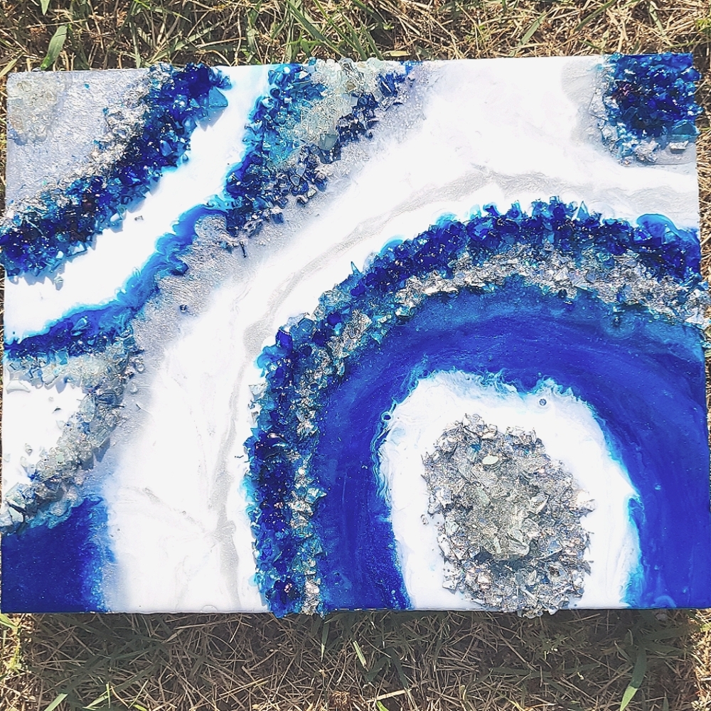 Blue white silver Geode